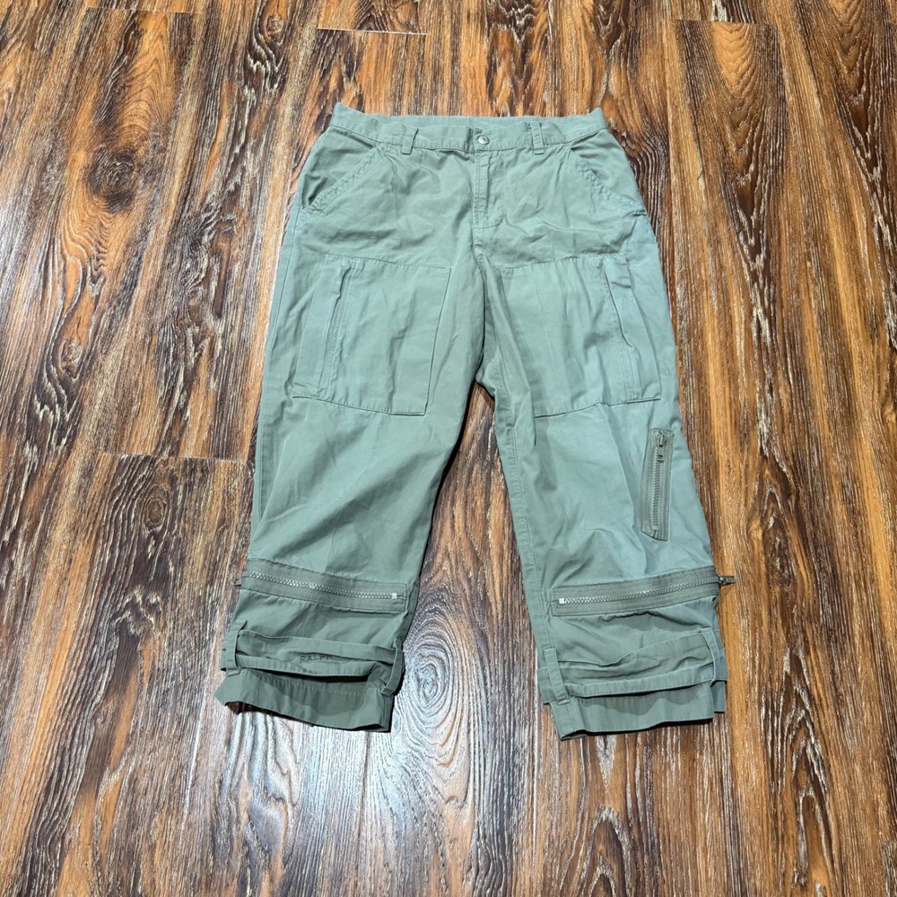 Ralph Lauren Olive Green Utility Cargo Cropped Pants Zipper Leg Women's 6 28x21